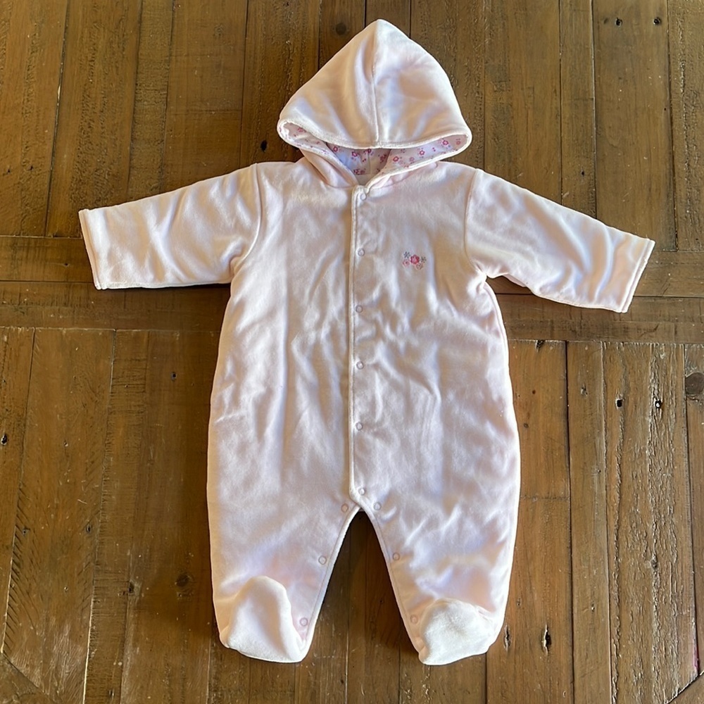Kissy kissy pink belle rose velour footed bunting